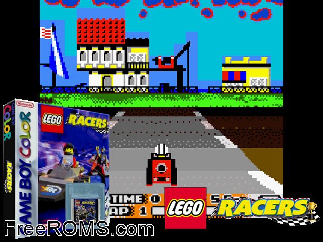 Lego Racers Gameboy Color game showing 3D box cover and gameplay screenshot