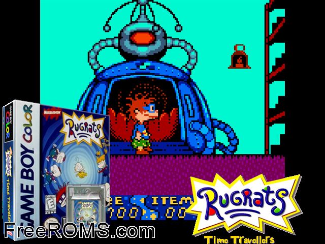 Les Razmoket - Voyages Dans Le Temps (France) Gameboy Color game showing 3D box cover and gameplay screenshot
