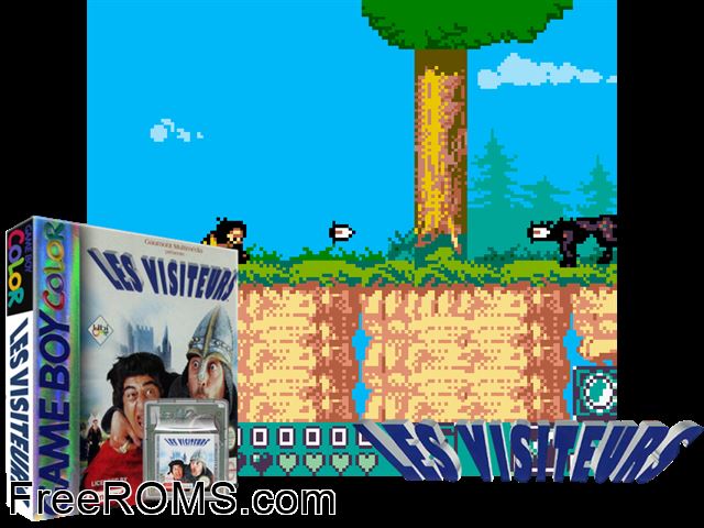 Les Visiteurs (France) Gameboy Color game showing 3D box cover and gameplay screenshot