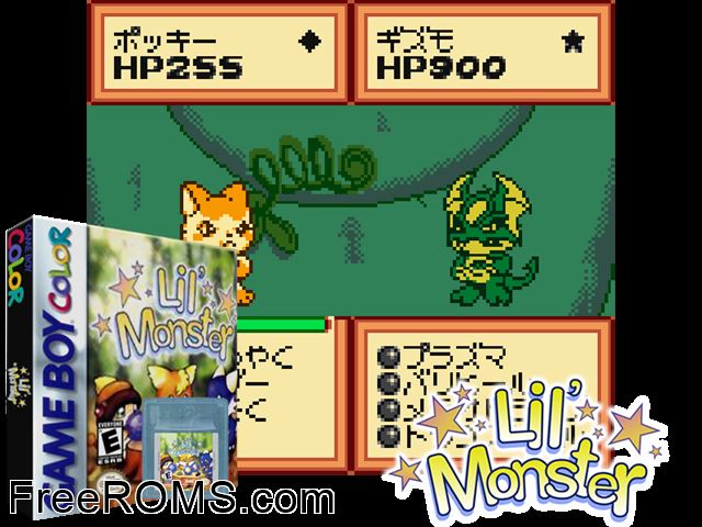 Lil Monster Gameboy Color game showing 3D box cover and gameplay screenshot