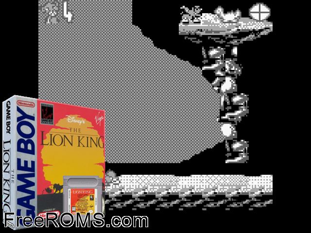 Lion King, The Gameboy Color game showing 3D box cover and gameplay screenshot