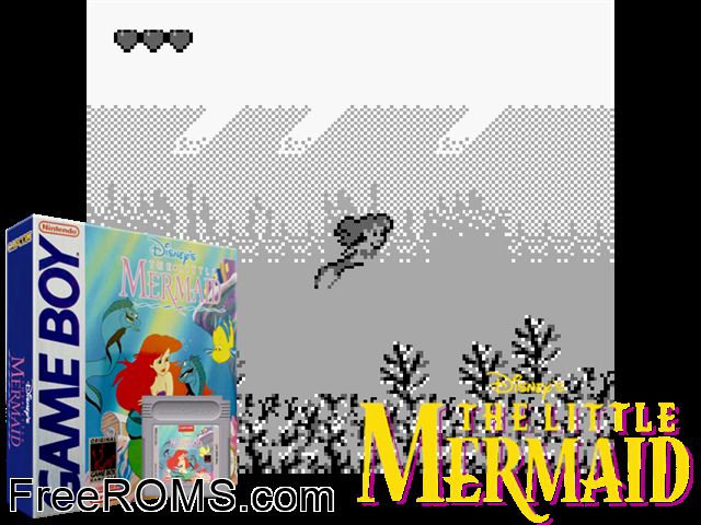 Little Mermaid, The Gameboy Color game showing 3D box cover and gameplay screenshot