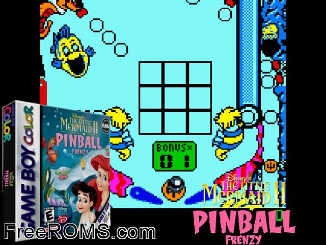 Little Mermaid Ii, The - Pinball Frenzy Gameboy Color game showing 3D box cover and gameplay screenshot