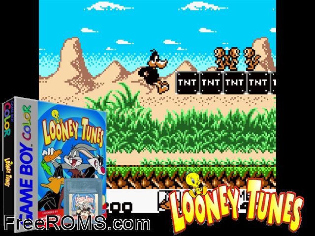 Looney Tunes Gameboy Color game showing 3D box cover and gameplay screenshot