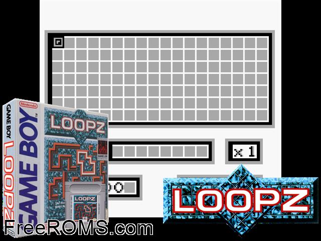 Loopz Gameboy Color game showing 3D box cover and gameplay screenshot