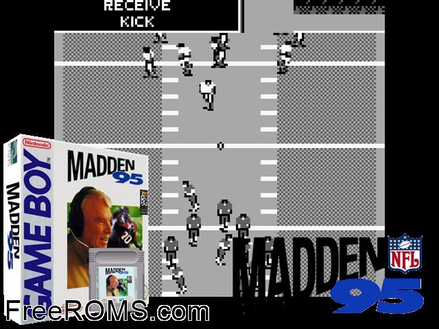 Madden 95 Gameboy Color game showing 3D box cover and gameplay screenshot