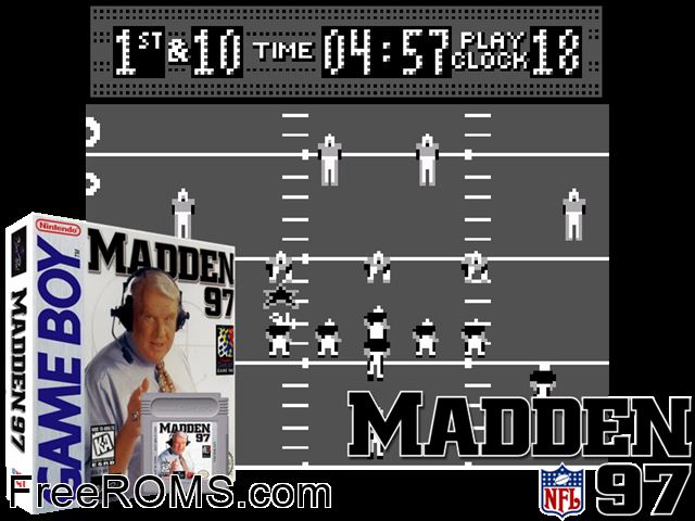 Madden 97 Gameboy Color game showing 3D box cover and gameplay screenshot
