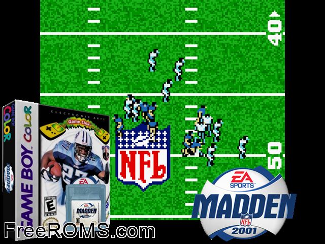 Madden Nfl 2001 Gameboy Color game showing 3D box cover and gameplay screenshot