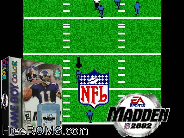 Madden Nfl 2002 Gameboy Color game showing 3D box cover and gameplay screenshot