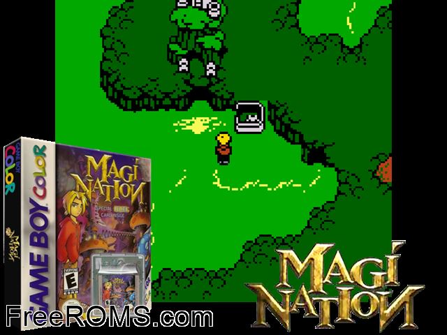 Magi Nation Gameboy Color game showing 3D box cover and gameplay screenshot