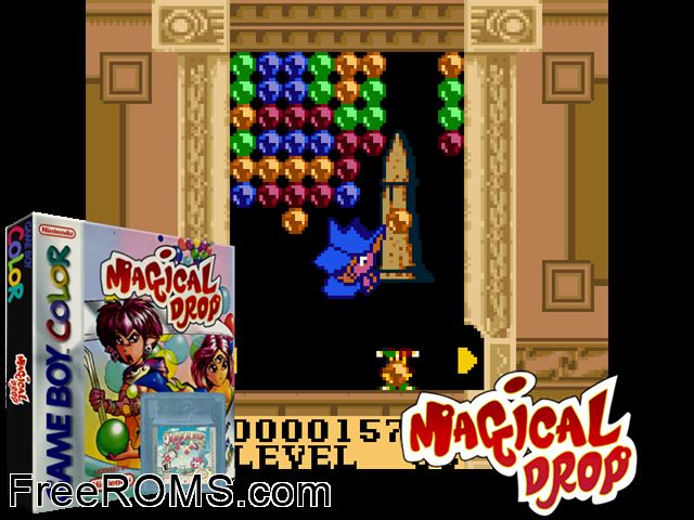 Magical Drop Gameboy Color game showing 3D box cover and gameplay screenshot