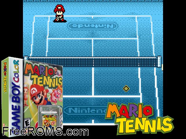 Mario Tennis Gameboy Color game showing 3D box cover and gameplay screenshot