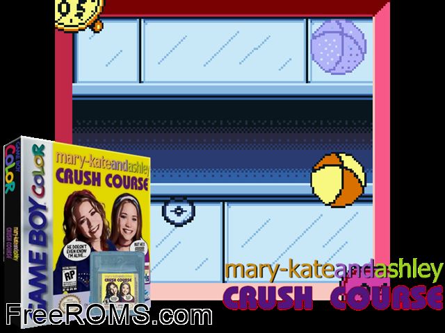 Mary-Kate And Ashley - Crush Course Gameboy Color game showing 3D box cover and gameplay screenshot