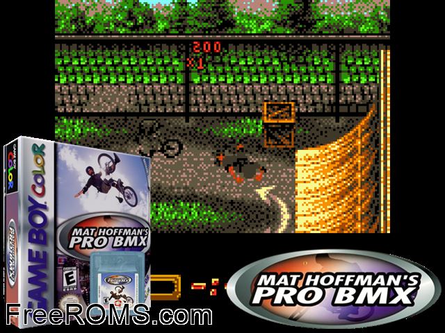 Mat Hoffmans Pro Bmx Gameboy Color game showing 3D box cover and gameplay screenshot
