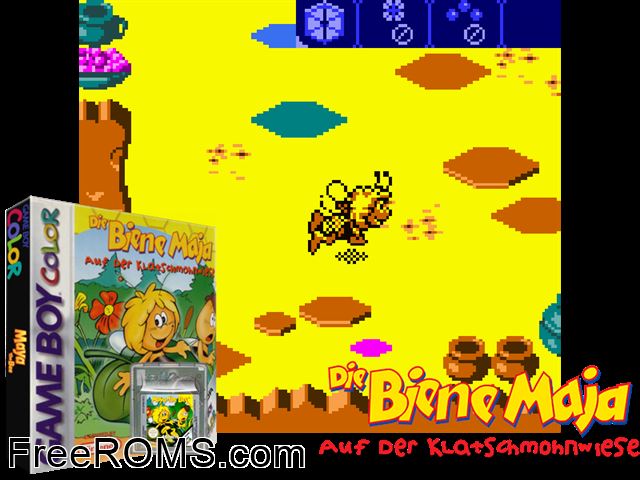 Maya The Bee - Garden Adventures Gameboy Color game showing 3D box cover and gameplay screenshot