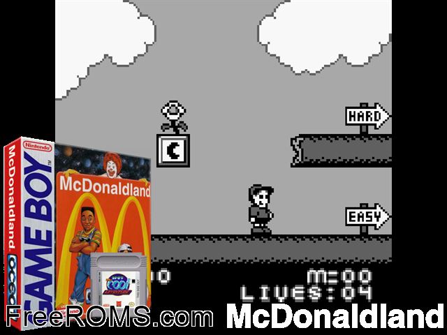 Mcdonaldland Gameboy Color game showing 3D box cover and gameplay screenshot
