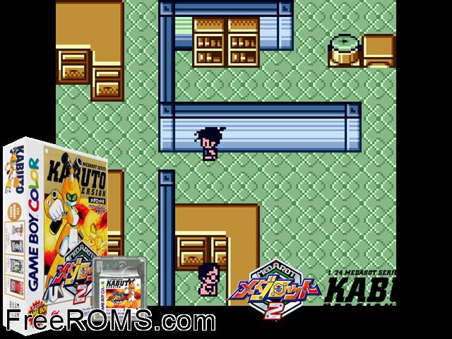 Medarot 2 - Kabuto Version (Japan) Gameboy Color game showing 3D box cover and gameplay screenshot