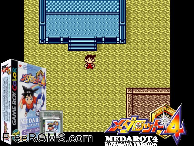 Medarot 4 - Kuwagata Version (Japan) Gameboy Color game showing 3D box cover and gameplay screenshot