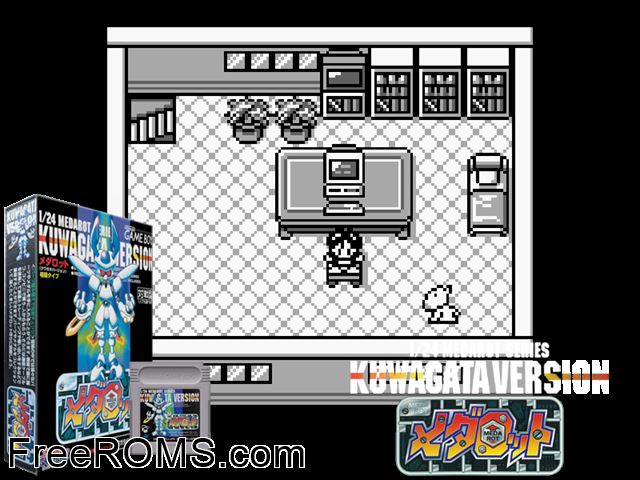 Medarot Kuwagata (Japan) (V1.1) Gameboy Color game showing 3D box cover and gameplay screenshot