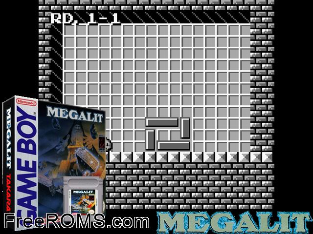 Megalit Gameboy Color game showing 3D box cover and gameplay screenshot