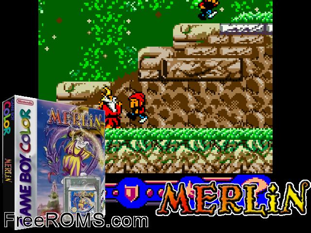 Merlin Gameboy Color game showing 3D box cover and gameplay screenshot