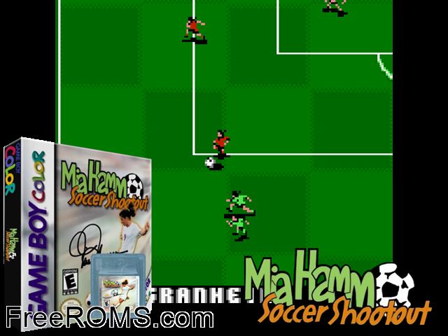 Mia Hamm Soccer Shootout (Spainish) Gameboy Color game showing 3D box cover and gameplay screenshot