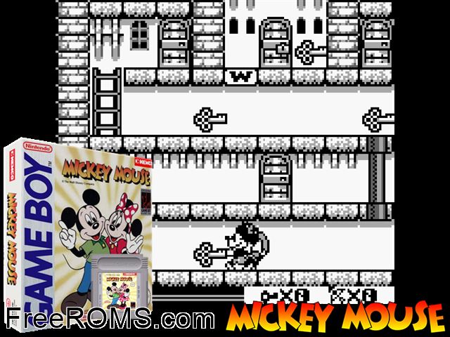 Mickey Mouse Gameboy Color game showing 3D box cover and gameplay screenshot