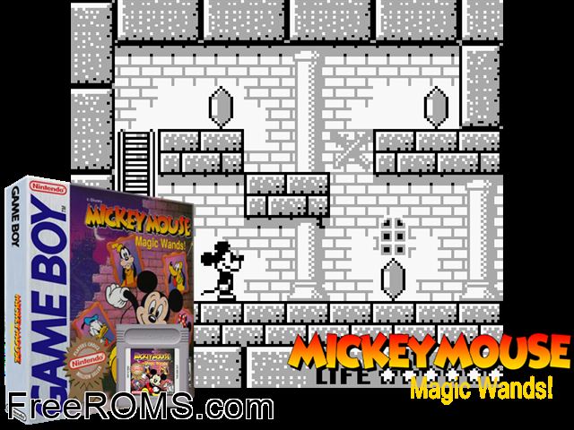 Mickey Mouse - Magic Wand Gameboy Color game showing 3D box cover and gameplay screenshot