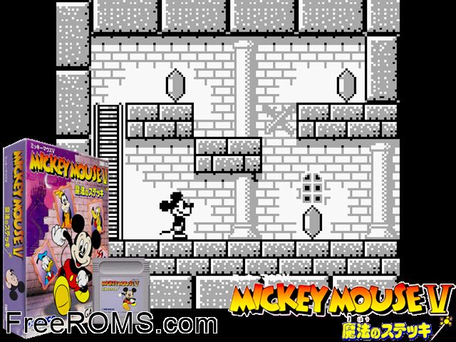 Mickey Mouse V (Japan) Gameboy Color game showing 3D box cover and gameplay screenshot