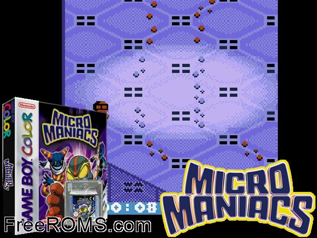 Micro Maniacs Gameboy Color game showing 3D box cover and gameplay screenshot