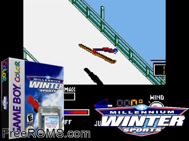 Millenium Winter Sports Gameboy Color game showing 3D box cover and gameplay screenshot