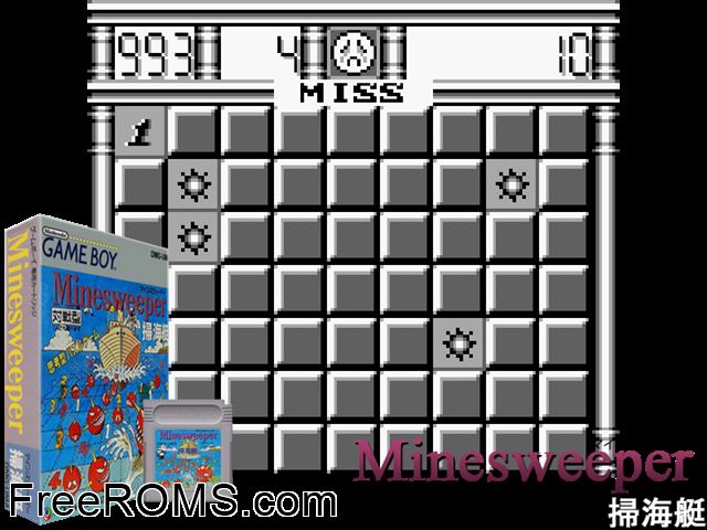 Minesweeper (Japan) Gameboy Color game showing 3D box cover and gameplay screenshot