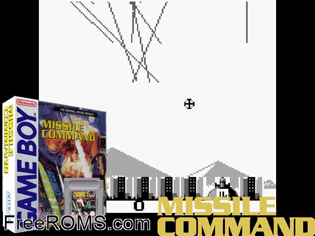Missile Command Gameboy Color game showing 3D box cover and gameplay screenshot