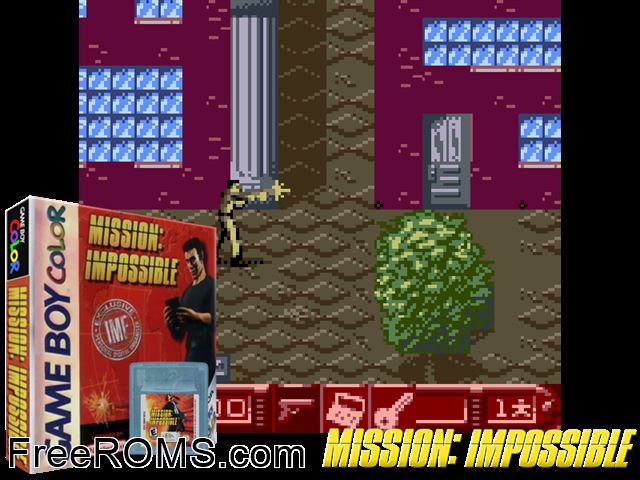 Mission Impossible Gameboy Color game showing 3D box cover and gameplay screenshot
