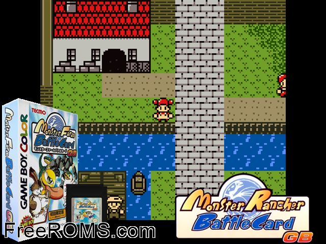 Monster Farm Battle Card Gb (Japan) Gameboy Color game showing 3D box cover and gameplay screenshot