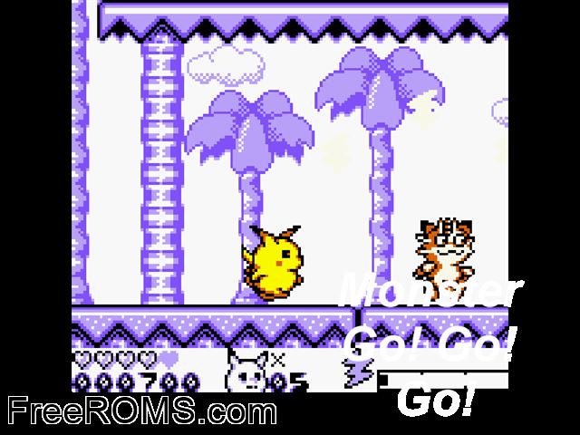 Monster Go! Go! Go! Gameboy Color game showing 3D box cover and gameplay screenshot