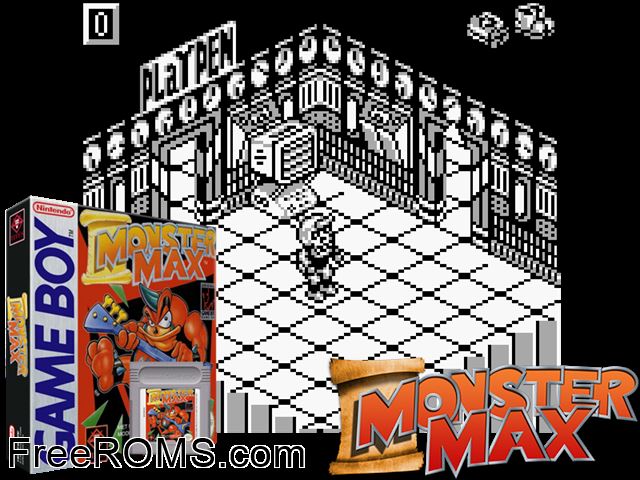 Monster Max Gameboy Color game showing 3D box cover and gameplay screenshot