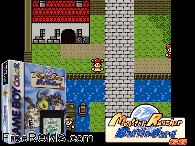 Monster Rancher Battle Card Gb Gameboy Color game showing 3D box cover and gameplay screenshot