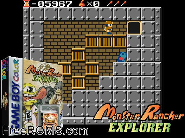 Monster Rancher Explorer Gameboy Color game showing 3D box cover and gameplay screenshot