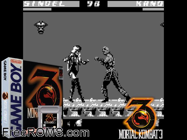 Mortal Kombat 3 Gameboy Color game showing 3D box cover and gameplay screenshot