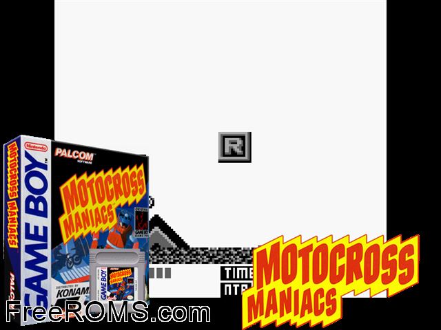 Motocross Maniacs Gameboy Color game showing 3D box cover and gameplay screenshot