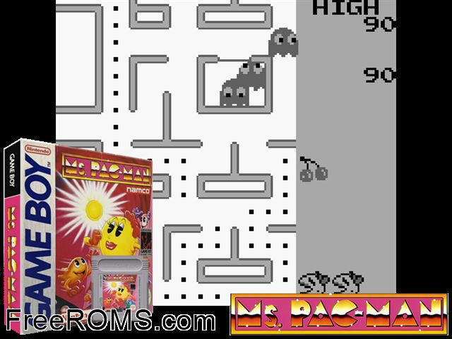Ms. Pac-Man Gameboy Color game showing 3D box cover and gameplay screenshot