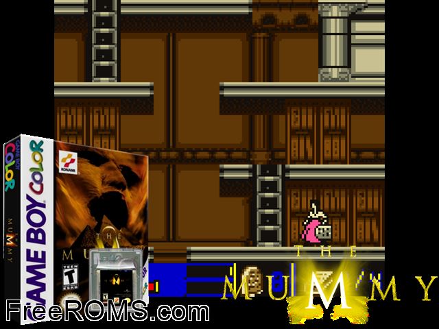 Mummy, The Gameboy Color game showing 3D box cover and gameplay screenshot
