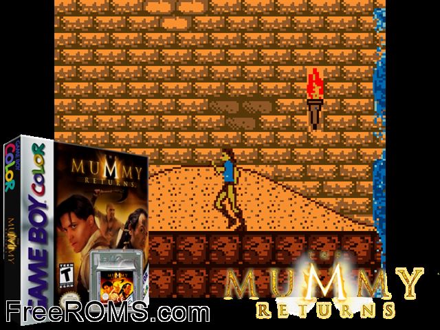 Mummy Returns, The Gameboy Color game showing 3D box cover and gameplay screenshot