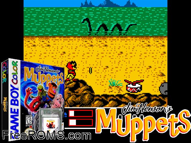 Muppets, The Gameboy Color game showing 3D box cover and gameplay screenshot