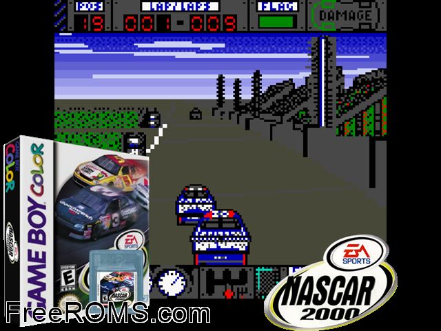 Nascar 2000 Gameboy Color game showing 3D box cover and gameplay screenshot