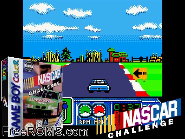 Nascar Challenge Gameboy Color game showing 3D box cover and gameplay screenshot