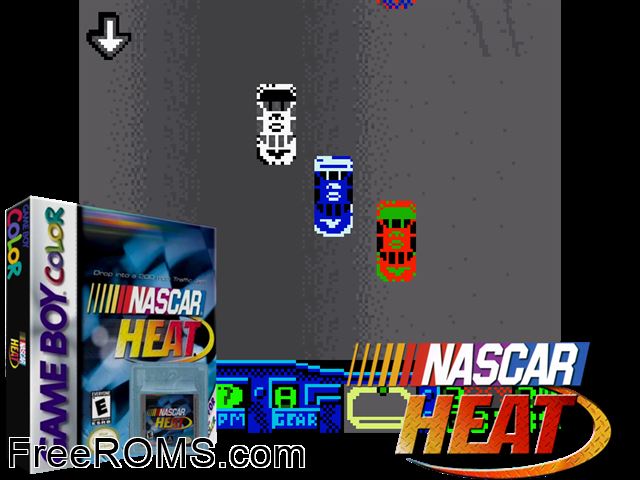 Nascar Heat Gameboy Color game showing 3D box cover and gameplay screenshot