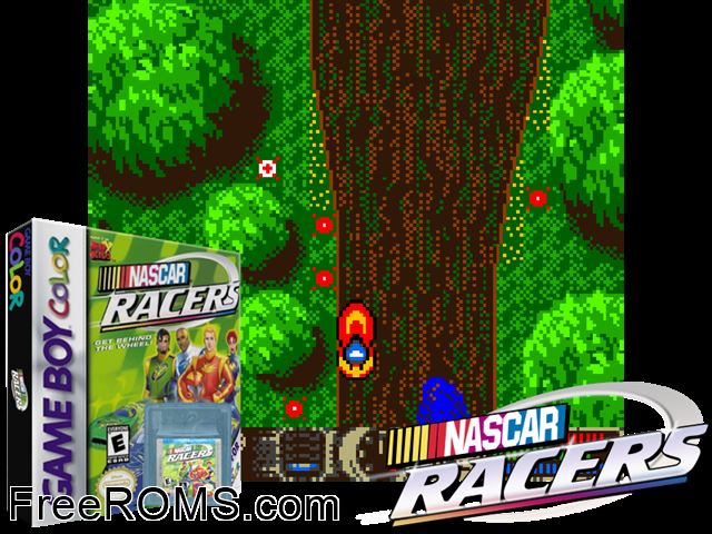 Nascar Racers Gameboy Color game showing 3D box cover and gameplay screenshot