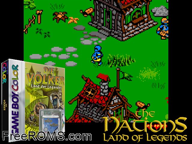 Nations, The - Land Of Legends Gameboy Color game showing 3D box cover and gameplay screenshot